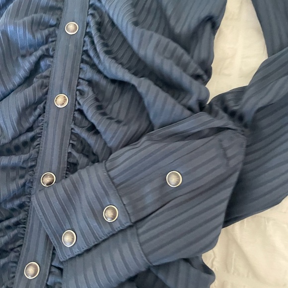 Veronica Beard Davila Blue Asymmetrical Ruched Bodycon Dress in Marine - Picture 7 of 12